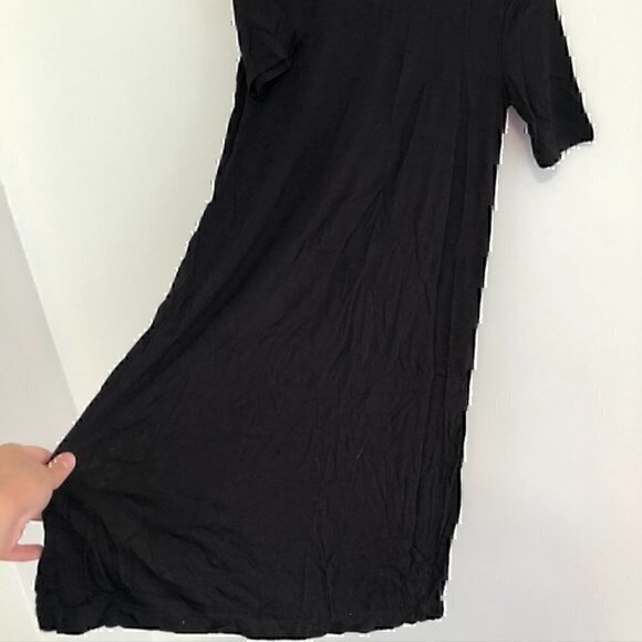 H&M BASICS Solid Black Short Sleeve Crew Neck 100% Viscose Mini T-Shirt Dress XS - Picture 9 of 12